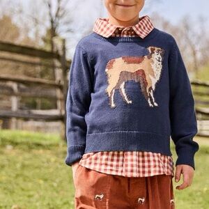 Pink Chicken Blue Rooster Wool Blend Oliver Sweater in Happy Dog in Navy, Size 8